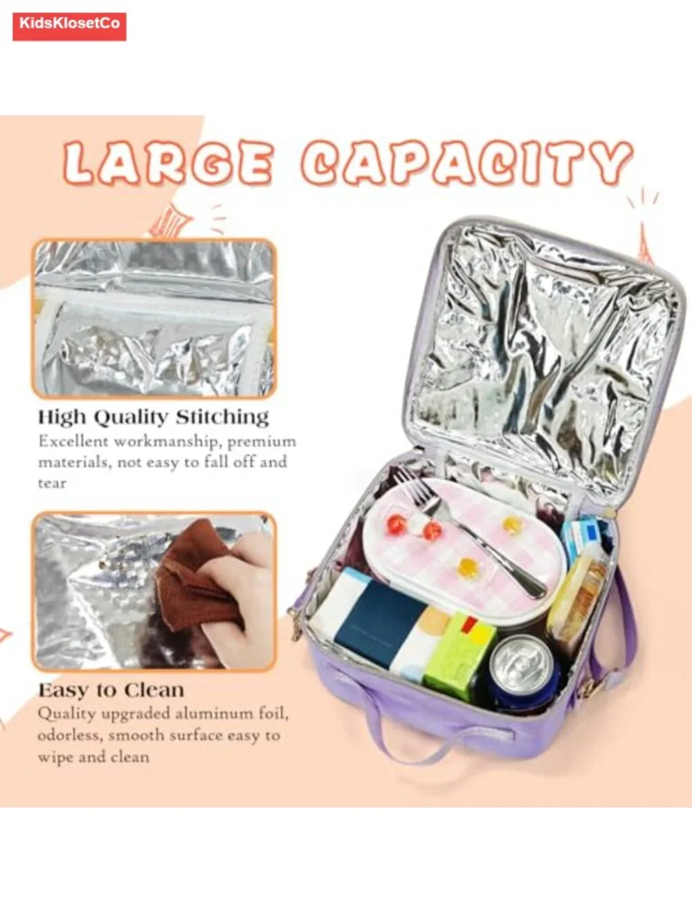 Insulated Lunch Bag Waterproof Nylon Tote with Adjustable Strap - Picture 3 of 6
